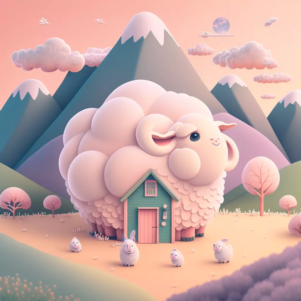 super cute and fluffy landscape illustration with soft colors created using Midjourney